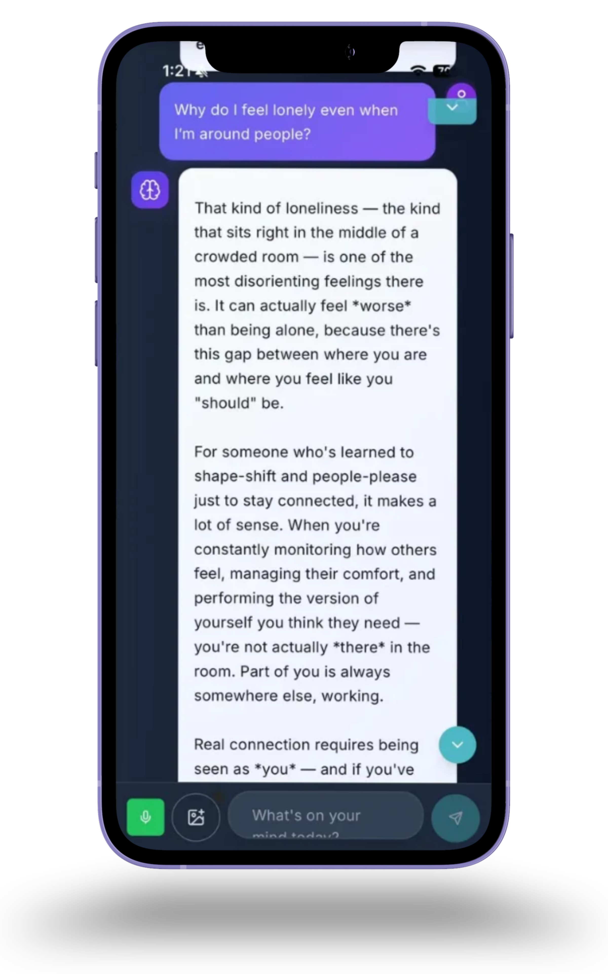 PsychPal helping a user understand loneliness and feel less alone at night